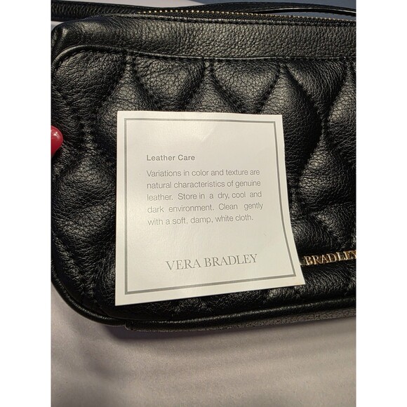 VERA BRADLEY Sycamore Leather Sydney Crossbody Black Quilted - Picture 15 of 15